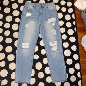 Light Wash High-Waisted Ripped Straight Leg Jeans